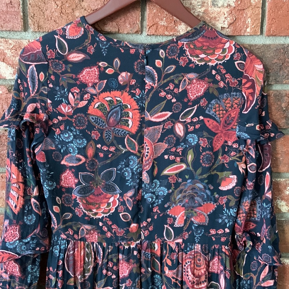 Loft Blue Coral Hydrangea Floral Ruffle Long Sleeve Dress - Picture 11 of 12